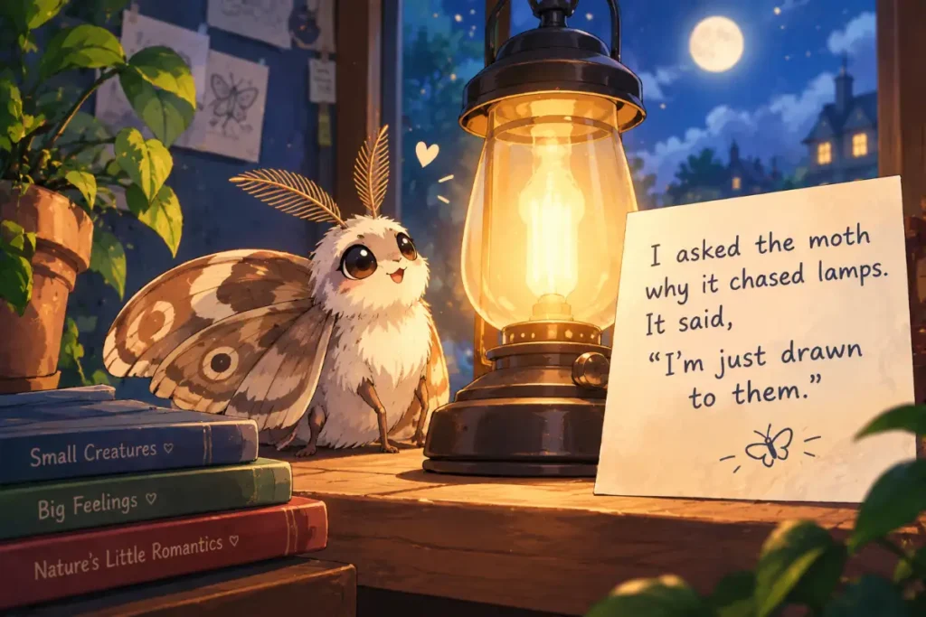 I asked the moth why it chased lamps. It said, “I’m just drawn to them.”